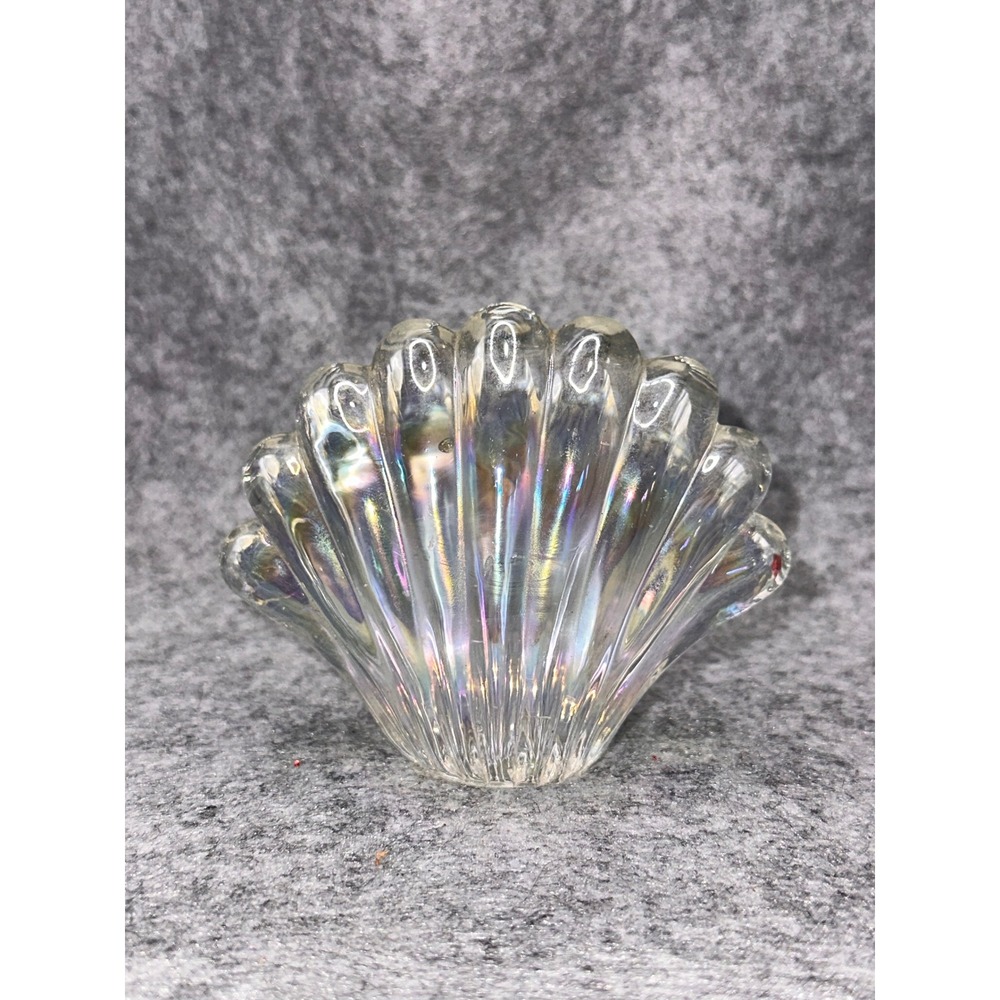 Vintage Iridescent Art Glass Seashell Figurine Scalloped Shell Paperweight TM